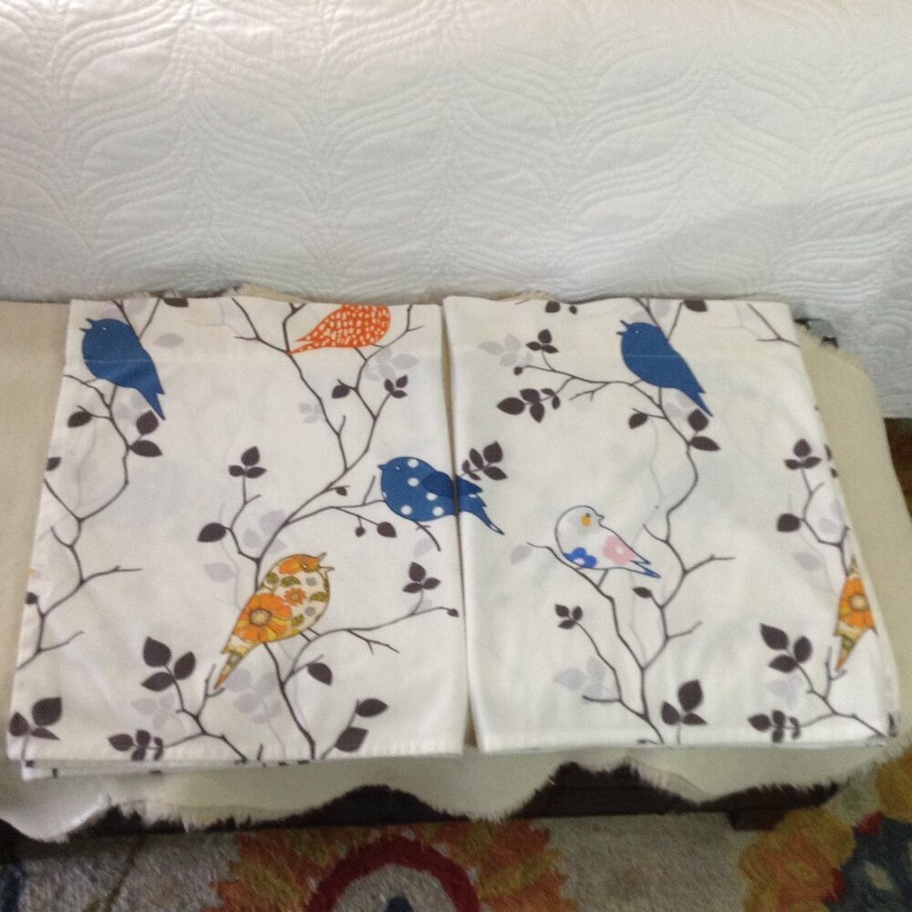 Pair of Charming Bird Bedroom Curtain toppers.  Hippie chic, Bohemian. 54" x 17"